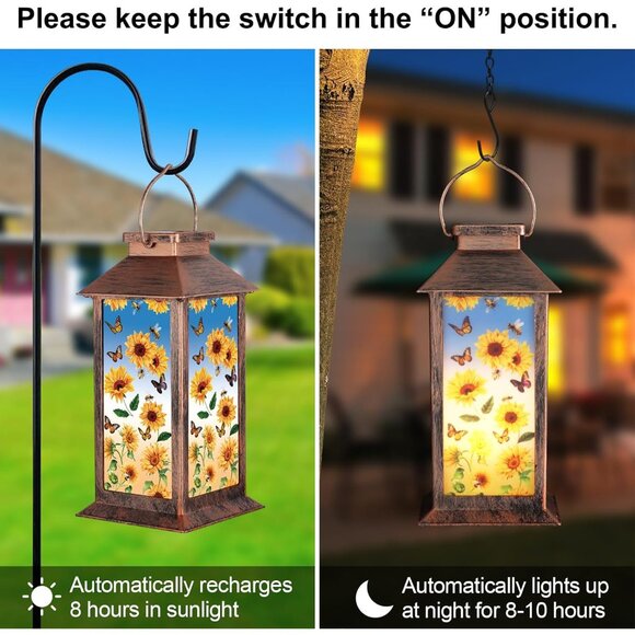 Solar Lantern Outdoor Waterproof Sunflower Butterfly Garden Decor Birthday Gifts - Picture 4 of 7